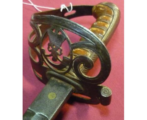 1822 pattern rifle officers light infantry sword for field use, with 32 1/2 inch slightly curved blade, with leather covered 