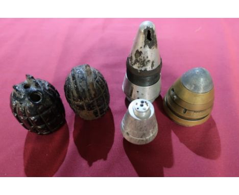 German WWII aluminium Artillery timer nose cone marked ZT.Z.S/30 AZE1942 with eagle above Swastika mark, another aluminium ti