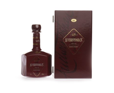 AUCHENTOSHAN 25 YEARS OLDActive. Dalmuir, Dunbartonshire. Bottle no. 3076. 70cl, 43% volume, in ceramic decanter style bottle