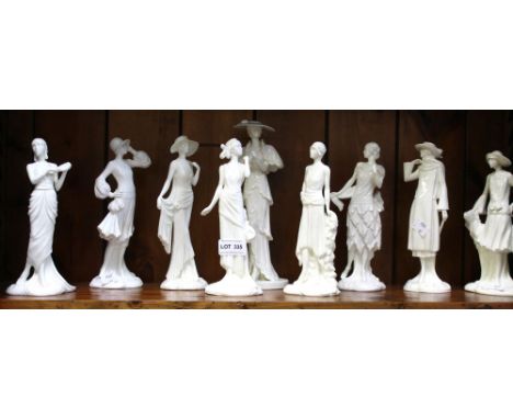 A shelf containing a selection of Royal Worcester "The 1920's Vogue Collection" figures and a Coalport "High Society" figurin