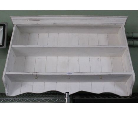 A white painted pine two shelf wall hanging unit