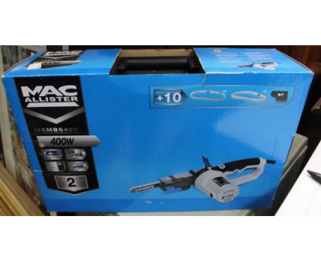 A MacAllister electric narrow belt sander in carry case and box