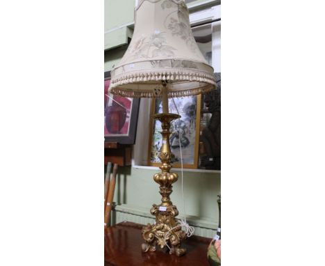 A substantial gilded table lamp, with shade&nbsp;