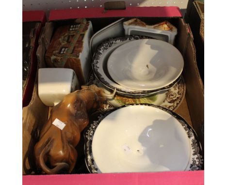 A box containing two Worcester tureens and other ceramic items&nbsp;