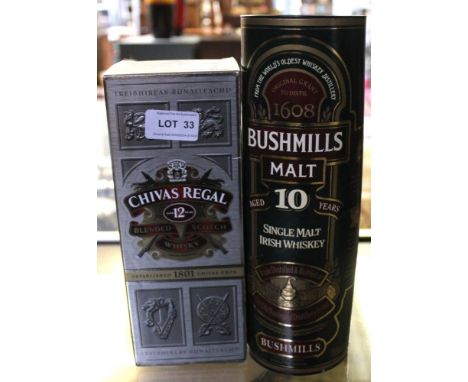 Bushmills Single Malt Whiskey, 1 bottle Chivas Regal Scotch Whisky, 1 bottle