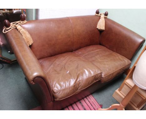A modern dark brown leather Knowle ended two seater drop arm sofa Condition: Good order, no visible rips / repairs, few scuff