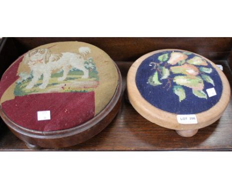 Two circular squat tapestry topped foot stools