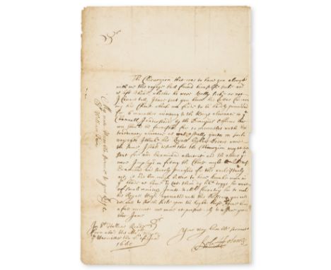 Voyage to the Gambia.- Holmes (Sir Robert, naval officer, c. 1622-92) Autograph Letter signed to Sir William Batten, 1p. with