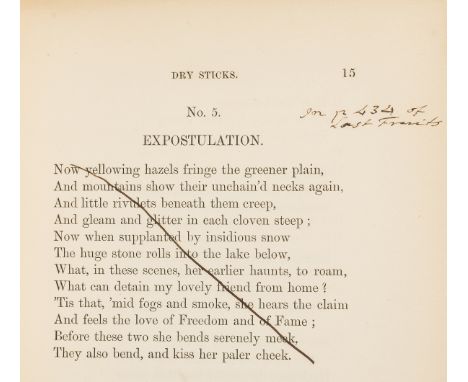 Landor (Walter Savage) Dry Sticks, Fagoted, first edition, signed presentation inscription from the author to Esther Hare wit