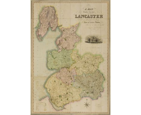 NO RESERVE Lancashire.- Hennet (George, surveyor) A Map of the County Palatine of Lancaster, large map with ornate title uppe