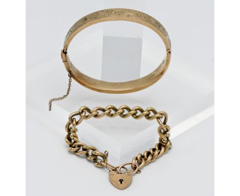 A 9ct gold curb link bracelet together with a 9ct gold bangle, total weight approx. 45.1g.
