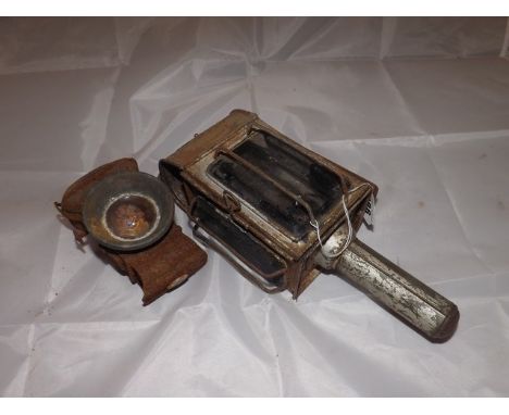 VINTAGE TIN PLATE LAMP & ONE SMALL BICYCLE LAMP EST [£12 - £25]
