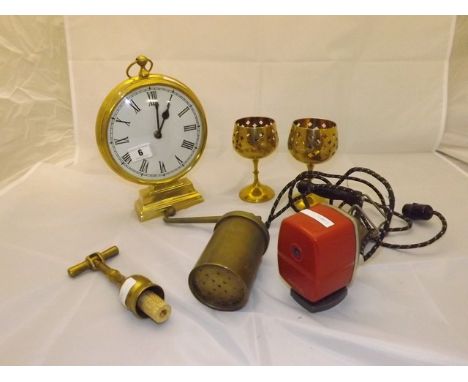 BRASS SPICE GRINDER, MODERN CLOCK & OTHERS EST [£10- £20]