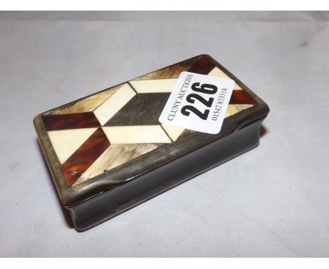 SNUFF BOX DECORATED WITH WOOD & IVORY PANELS EST [ £ 15- £30]