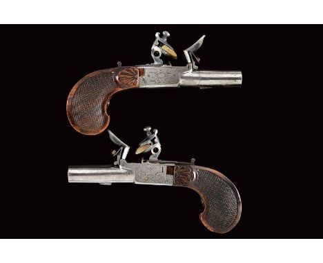 dating: Early 19th Century provenance: Belgium, Smoothbore, round, turn-off, 12 mm cal. barrels; boxlock-type frames finely e