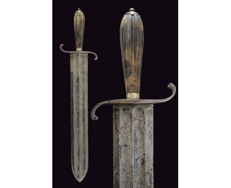 dating: circa 1800 provenance: Northern Italy, Wide and solid double-edged blade with a double fuller, the short ricasso sign