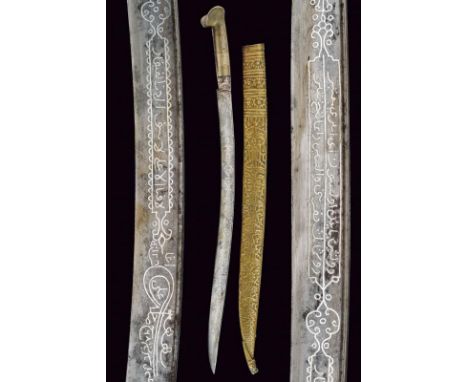 dating: 19th Century provenance: Turkey, Single-edged blade of typical shape and narrow back groove. On both sides silver-inl