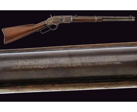 dating: about 1880 provenance: USA, Round, rifled barrel (visible rifling, clean bore), with address and patents, adjustable 