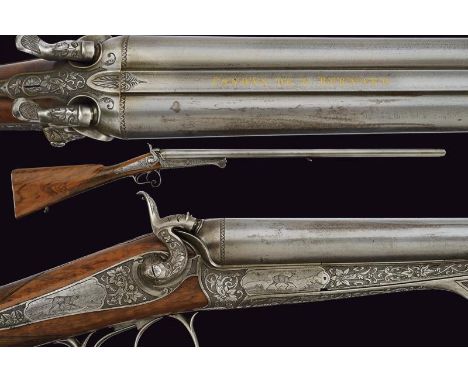dating: about 1880 provenance: Europe, Round, smoothbore, swiveling, 12 cal barrels made of damask with rib marked 'CANONS DE