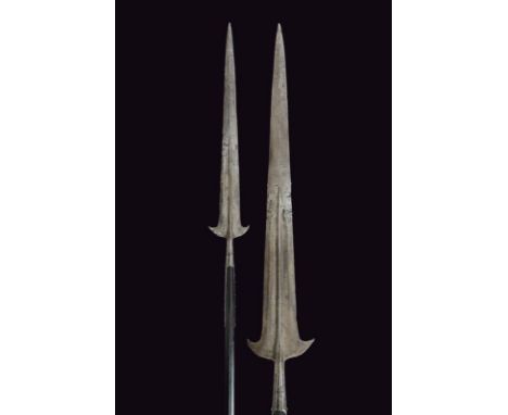 dating: 16th Century provenance: Italy, Very long spearhead with blade of almost triangular section, ribbed at the center tow