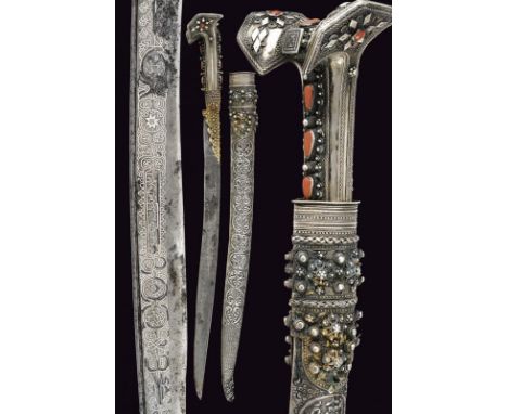 dating: 19th Century provenance: Turkey, Single-edged blade of typical shape with thin groove along the rear part, silver car