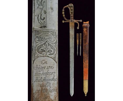 dating: Second half of the 18th Century provenance: Germany, Wide, straight, single-and-false-edged blade with slight fuller 