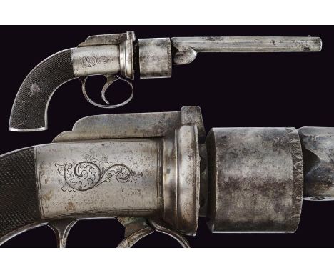 dating: about 1855 provenance: England, Smoothbore, octagonal, 9 mm cal. barrel with foresight and engraved nozzle. Smooth, s