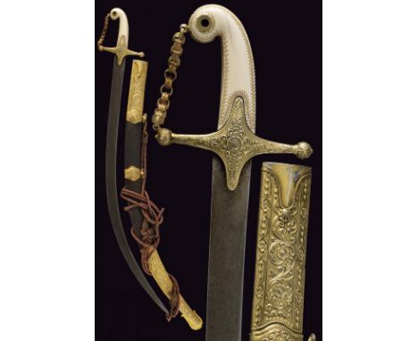 dating: Mid 19th Century provenance: France, Massive, curved single-edged blade (two pitting near the weak) made of fine dama