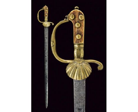 dating: last quarter of the 18th Century provenance: France, Long, straight, single-and-false-edged blade with wide central f