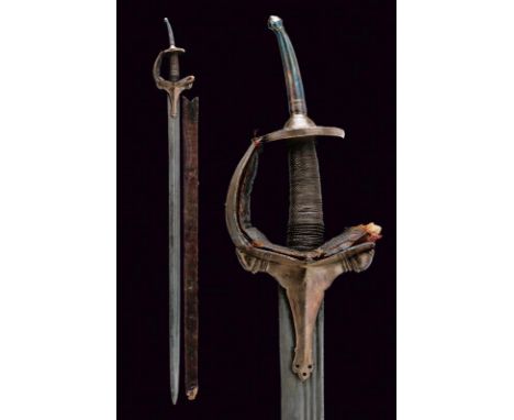 dating: circa 1800 provenance: India, Straight, single-and-false-edged blade, made of damask, with triple groove and engravin