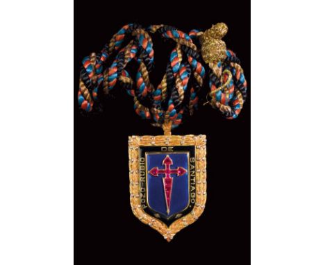dating: 1948 provenance: Spain, In the shape of a shield, gold base engraved with foliage and decorated with very small carve