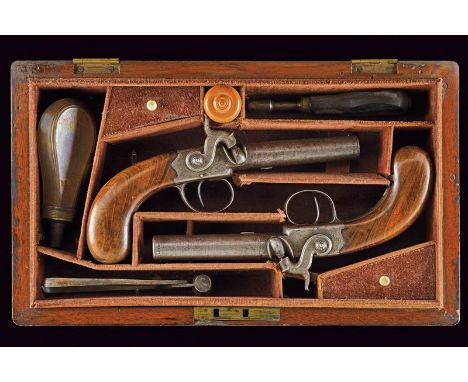 dating: Mid 19th Century provenance: London, Smoothbore, round, turn-off, 12 mm cal. barrels with foresight and engravings at