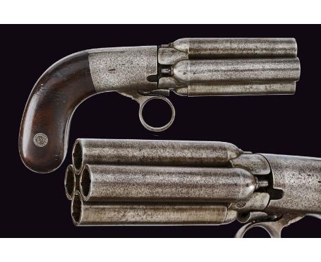 dating: about 1855 provenance: Belgium, Group of four round, smoothbore, turn-off, numbered, damascened, 12 mm cal. barrels; 