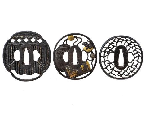 dating: i Period (1868-1912) provenance: Japan, One made of iron, tate-maru-gata, sukashi, kozuka and kogai-hitsu-ana. Ko-mar