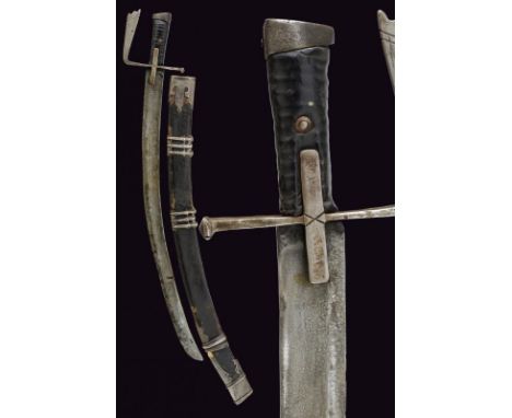 dating:  provenance: Poland, Wide, curved, single-and-false-edged blade, with wide fuller and tang. Iron hilt with cross-shap