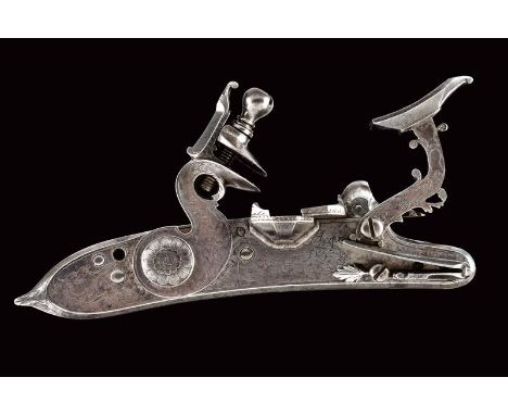 dating: 18th Century provenance: Bologna, Flat lock plate with small tang and oblique borders, signed 'Acqua Fresca' between 