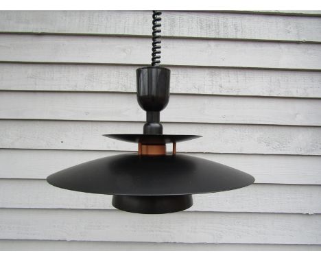 A Danish black and copper coloured finish three tiered ceiling light 
