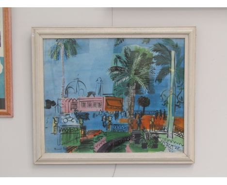 A framed and glazed print after Raoul Dufy, Casino de Nice, New York Graphic Society label verso, 49cm x 60cm