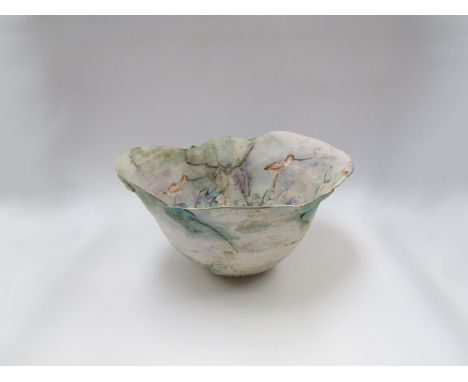 PETA WHITING (XX/XXI) A ceramic large flared bowl with Avocet decoration. Labelled to base. 22.5cm high