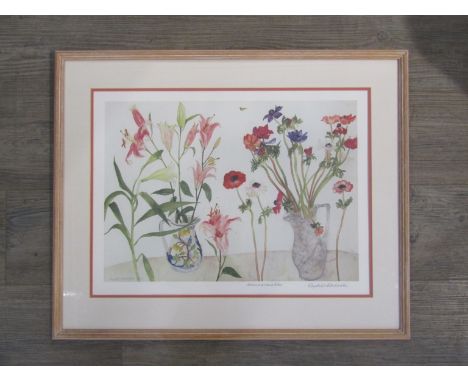 ELIZABETH BLACKADDER (b.1931) A framed and glazed print entitled 'Anenomes and Lillies' Pencil signed, also signed in the pri