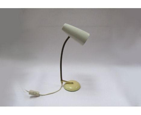 A circa 1950's desk lamp with adjustable arm, white conical shade