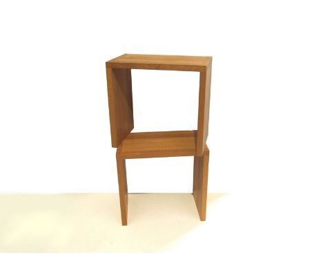 A pair of Terence Conran light oak coffee tables.  Each 48cm x 28cm x 45cm high