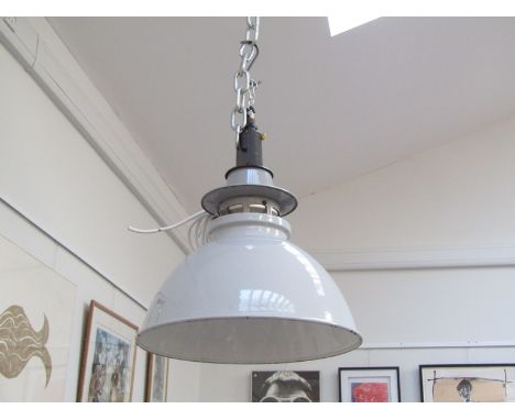 A Thorlux grey enamel large pendant ceiling light, 40cm diameter x 49cm high 