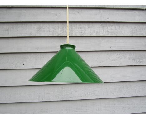 A small green conical form ceiling light