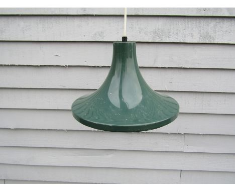 A Danish green and white flared ceiling light 