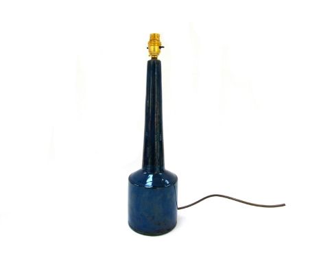 A blue ceramic lamp base, possibly Danish, 49cm overall height