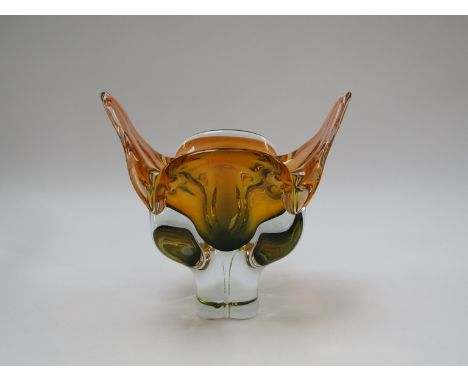 A Czech glass vase designed by Josef Hospodka for Chribska in amber and green, 19cm high 