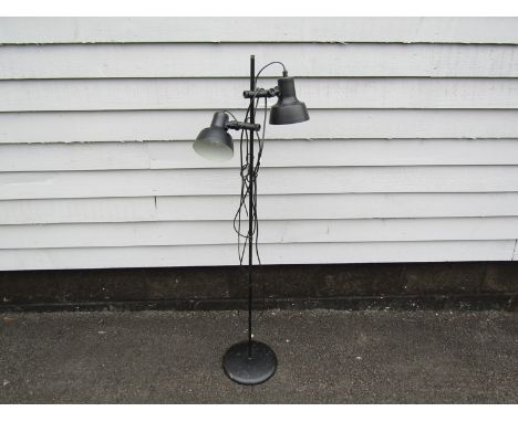 A black finish standard lamp with twin adjustable spots 