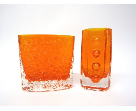 A Whitefriars Traffic Light vase in tangerine, No.9760, 12.5cm high (fleabite to rim) together with a Nailhead vase in tanger
