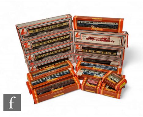 A collection of thirteen OO gauge passenger coaches by Hornby and Lima, together with three items of rolling stock, all boxed